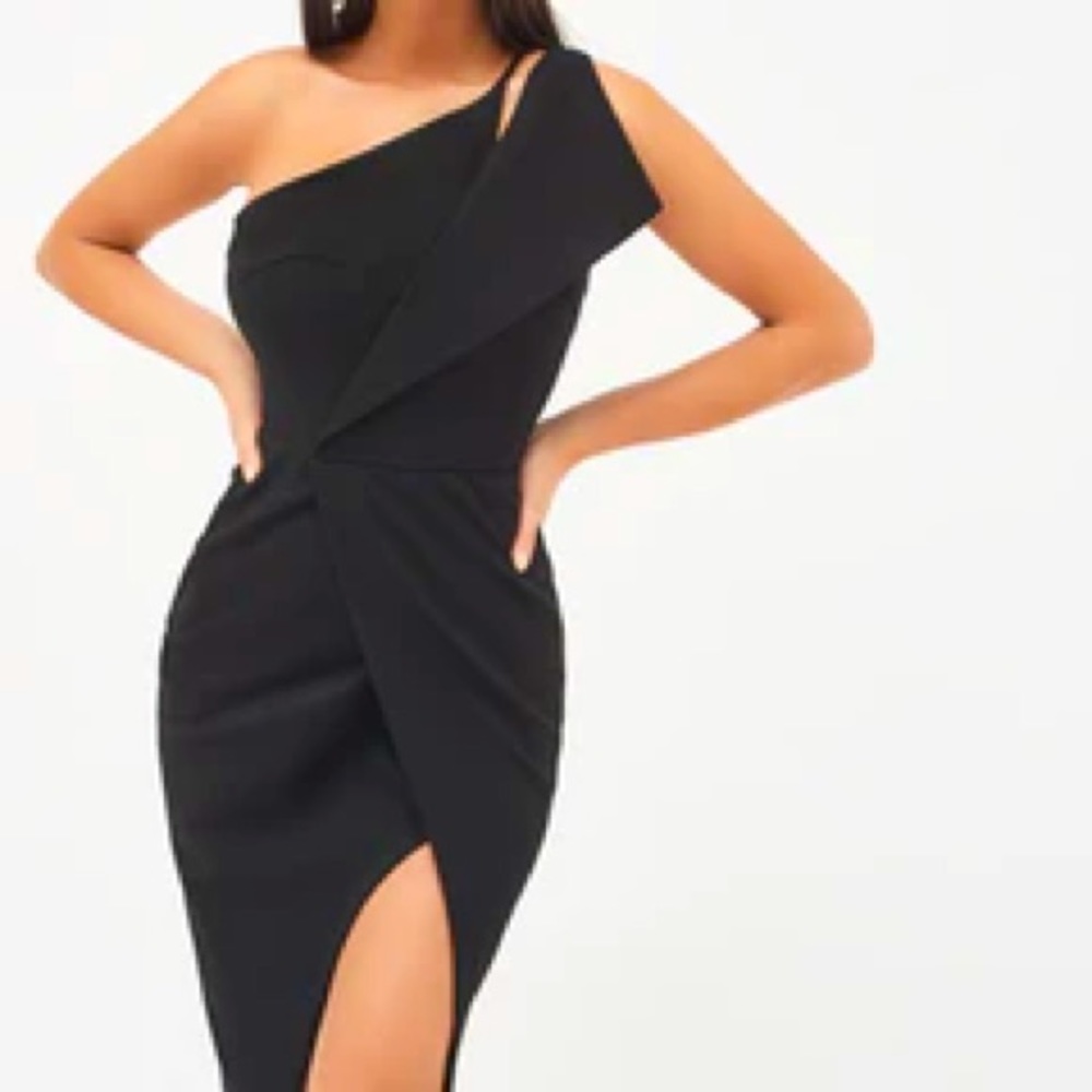 NWT Lavish Alice One Shoulder Midi Wrap Dress, Black, SZ US 10